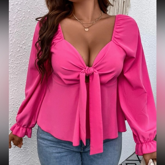 Boho sweetheart neck knot front peplum blouse - Picture 9 of 16
